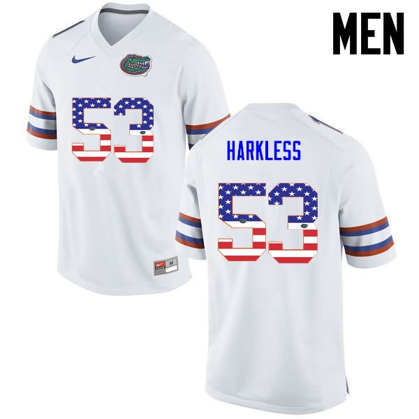 Men's NCAA Florida Gators Kavaris Harkless #53 Stitched Authentic USA Flag Fashion Nike White College Football Jersey EEZ8365DW